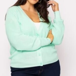 Vero Moda Curve Cardigan Sweater 2X Mint Green Button Up V-Neck Lightweight NWT